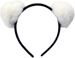 Womens Fur Ball Headband Fluffy Panda Ears Hairhoop for Halloween Cosplay