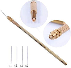 4 Pcs Ventilating Needles +1 Brass Ventilating Holder for Make and Repair Lace Wig