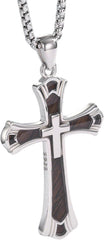 925 Sterling Silver Wooden Cross Necklace for Men Women with Stainless Steel Chain