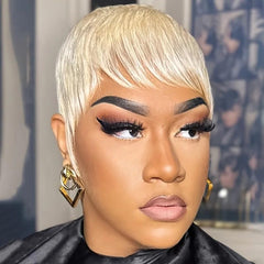 WOC Short Blonde Pixie Wigs Synthetic Hair for Black Women
