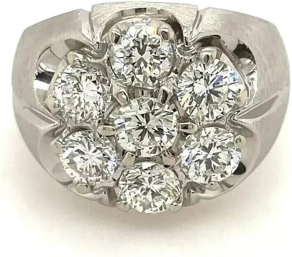 3 CT Round Cut Created White Diamond Cluster Prong Set Wedding Engagement Band Ring In 14K White Gold Plated 925 Sterling Silver Gift for Mens