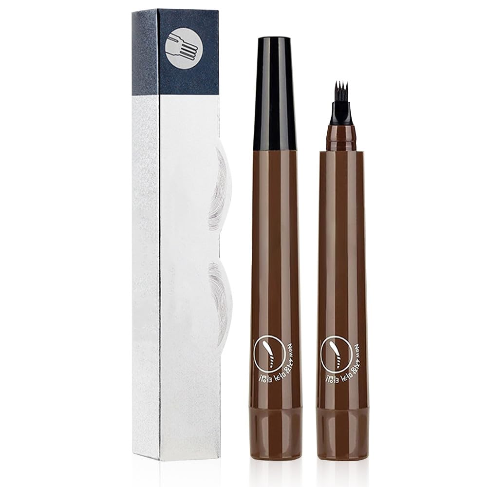 Magic Eyebrow Pencil, 3D Waterproof Microblading Eyebrow Pencil Contouring Pen 4 Tipped Precise Brow Pen, Long-Lasting Fine Stroke Microblade Eyebrow Brush (Gray Brown)