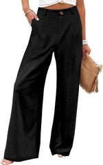 Women's Wide Leg Casual Long Pants High Elastic Waisted in The Back Business Offices Trousers Straight Pants with Pocket
