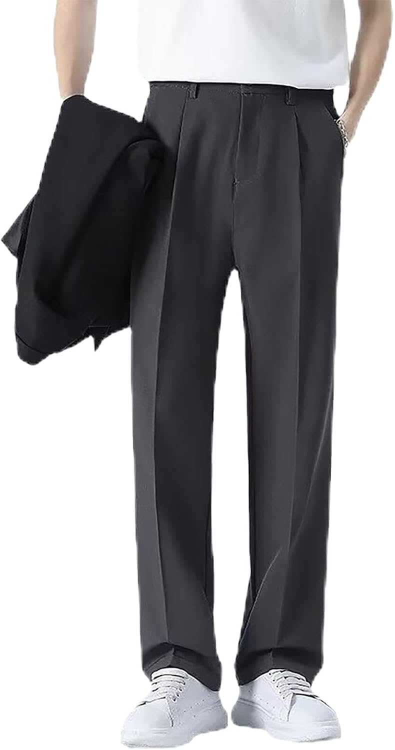 Dualego Mens Pants, EaseMotions Super Stretch Ice Silk Comfort Everyday Pants, Stretch Waist Mens Dress Pant