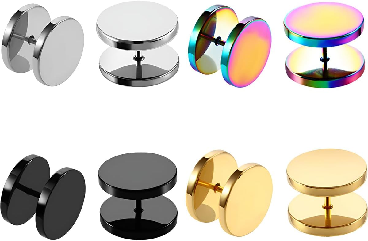 1 SET 4 mm(6 G) Stainless Steel Fake Ear Plugs Gauges Flat Nap Screw Flat Back Stud Hide Faux Tragus Studs Hypoallergenic Sleep Cartilage Earrings Body Piercing Jewelry Women Men