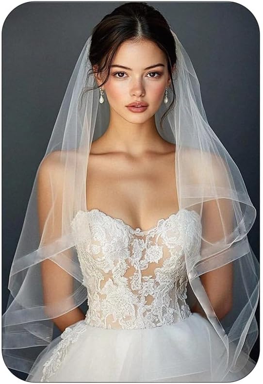 Latious Fingertip Bride Wedding Veils 2 Tier Bridal Veil Ribbon Edge Veils with Comb for Brides and Women