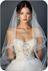 Latious Fingertip Bride Wedding Veils 2 Tier Bridal Veil Ribbon Edge Veils with Comb for Brides and Women