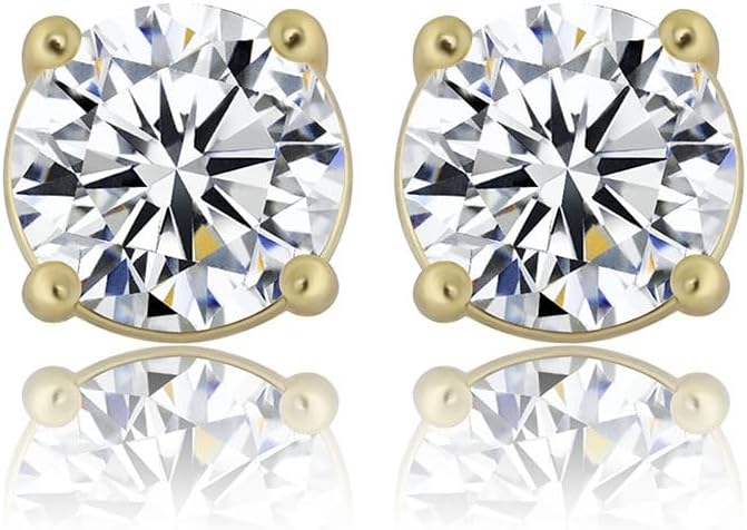 14K Solid Gold over S925 Silver 3mm-5mm Diamond 0.1-0.5 Carat VVS1 Stud Earrings, Unisex Hip-hop Four-Prong Stud Earrings