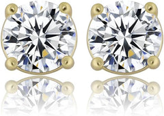 14K Solid Gold over S925 Silver 3mm-5mm Diamond 0.1-0.5 Carat VVS1 Stud Earrings, Unisex Hip-hop Four-Prong Stud Earrings