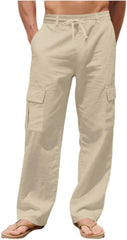 Cambkatl Men's Straight Leg Casual Linen Sweatpants Elastic Waist Loose Stretch Outdoor Hiking Cargo Pants with Pockets