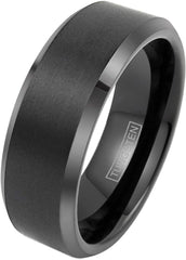 King's Cross Engraved Modern Minimalist Black Brushed Satin Finish 4mm/6mm/8mm Tungsten Carbide Band Ring w/ Beveled Edges & Comfort Fit Inner Band.
