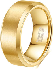 4mm 6mm 8mm Tungsten Carbide Wedding Band Ring For Men Women-Available in Black,Gold and Silver Matte Finish&Polished Beveled Edges Comfort Fit Size 5-12
