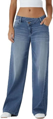Asymmetrical Low-Rise Loose Jeans, Washed Casual Jeans, European and American Style Personalized Street StraightJeans
