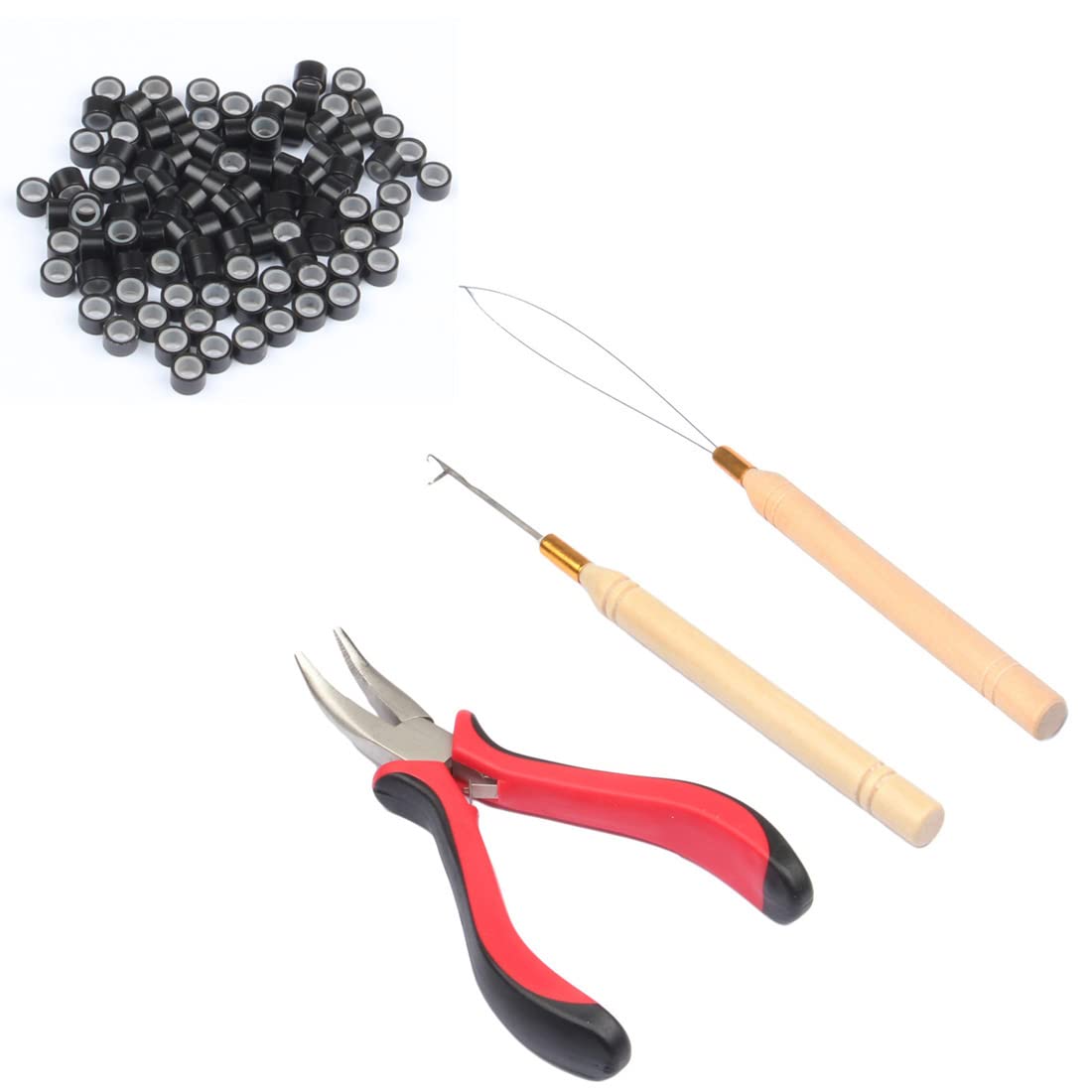 Micro Links Hair Extensions Tools Kit, Plier, Hair Pulling Hooks, Beads Device for Micro Ring Loop Hair, Feather Hair, I Stick Hair Extensions