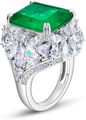 14K Solid Gold over S925 Unisex Ring Rectangular Emerald with Moissanite Accents, Unique May Birthstone Jewelry Gift