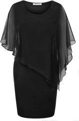 SeSe Code Women's Mesh Cape Overlay Bodycon Knee Length Pencil Dress for Wedding Guest