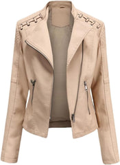 Women's Moto Biker Zipper Jacket 4XL Autumn Leather-Look Windbreaker Outwear