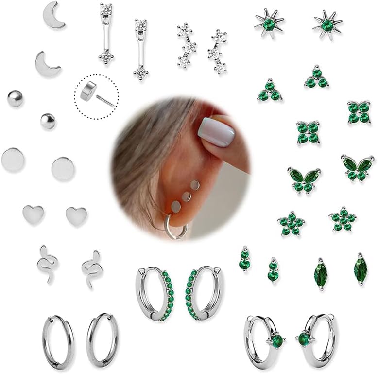 KRFY Flat Back Stud Earrings - 17 Pairs Surgical Steel Stud Earrings For Women Hypoallergenic Hoop Earrings Tiny Screw Back Cartilage Earring Set For Multiple Piercing
