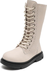 kkdom Boys Girls Waterproof Lace Up Side Zipper Mid Calf Combat Riding Boots