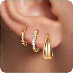 Surgical Steel Huggie Hoop Earrings for Women Set,14K Gold Plated Small Hypoallergenic Lightweight CZ Huggie Earrings, Waterproof Non Tarnish, for Multiple Piercing