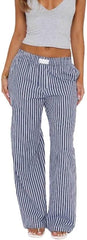 Women's Elastic Striped Wide Leg Casual Pants with Aesthetic Loose fit and Pockets Y2K Pants