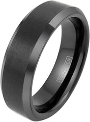 King's Cross Engraved Modern Minimalist Black Brushed Satin Finish 4mm/6mm/8mm Tungsten Carbide Band Ring w/ Beveled Edges & Comfort Fit Inner Band.