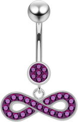 Multi Crystal Gemstone Stylish Round and Infinity Sign Dangling Design 925 Sterling Silver with Stainless Steel Belly Ring - Belly Button jewelry - Navel jewelry