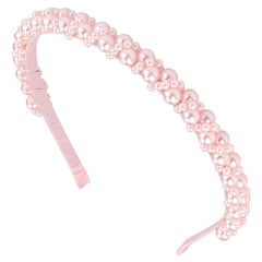 Small Pearl Headbands for Girls, Hapdoo 6.1inch White Beads Headband with Faux Pearl for Wedding, Non-adjustable Cute Fashion Beaded Bling Metal Based Hairbands for Birthday