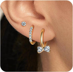 Surgical Steel Huggie Hoop Earrings for Women Set,14K Gold Plated Small Hypoallergenic Lightweight CZ Huggie Earrings, Waterproof Non Tarnish, for Multiple Piercing