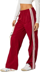 Mxiqqpltky Baggy Parachute Pants for Women Elastic Low Waist Y2K Striped Sweatpants Wide Leg Jogger Track Pants Streetwear