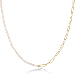 PAVOI 14K-18K Gold Plated Dainty Pearl Necklaces for Women - Station Beaded Choker Paperclip Chain Gold Pearl Necklace Bridal Jewelry