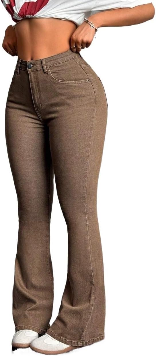 Womens High Waisted Casual Flared Jeans with Side Pockets Denim Pants Fashion for Women 2025