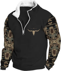 HOTYD Mens Fleece Collar 1/4 Zipper Aztec Sweatshirt Casual Long Sleeve Pullover Western Cowboy Graphic Country Hoodies