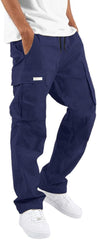Mens Cargo Pants Elastic Waist Drawstring Relaxed Fit Outdoor Joggers Straight Leg Hiking Workout Pants with