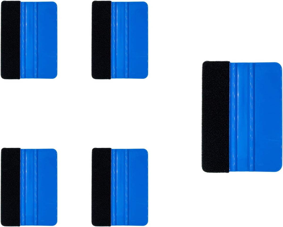 5pcs Plastic Felt Edge Squeegee 4 Inch - Car Vinyl Wrap Decal Applicator Tool with Black Felt Edge - Bubble Free Application for Tint, Stickers, Graphics - Professional Scraper