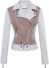 Women's Spring Fashion PU Leather Motorcycle Jacket Biker Style Zipper Coat Moto Outerwear