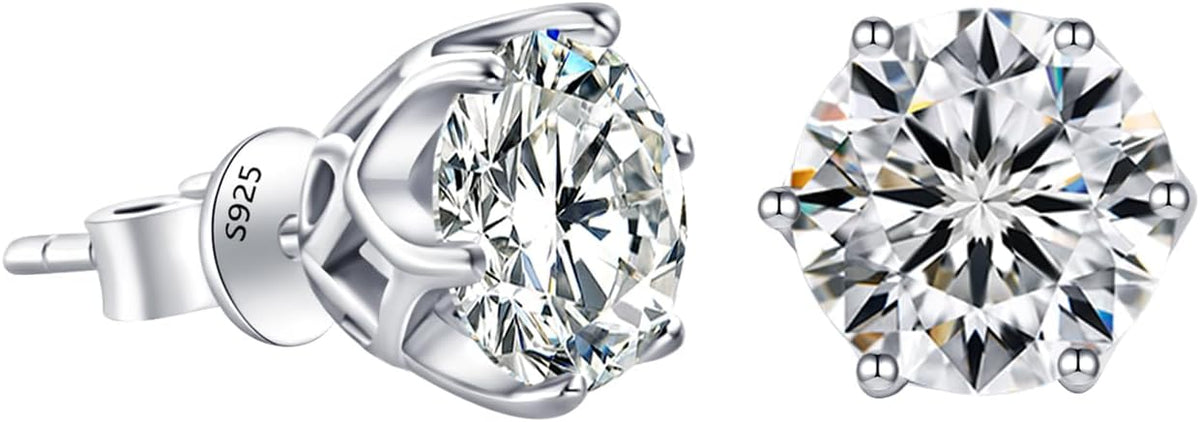 HELLOIC Moissanite Solitaire Stud Earrings 925 Sterling Silver 6-Prong Stud D Color VVS1 Clarity Earrings for Wife Mom