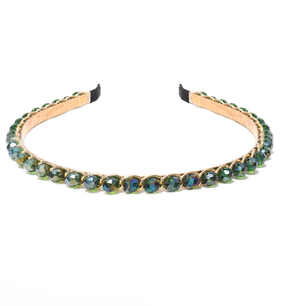 YARN & INK Women's Pearls Headbands Fashion Beaded Metal Headband, Vintage Hair Accessories Non Slip for Women Girls Christmas Gift (Pearls Line)