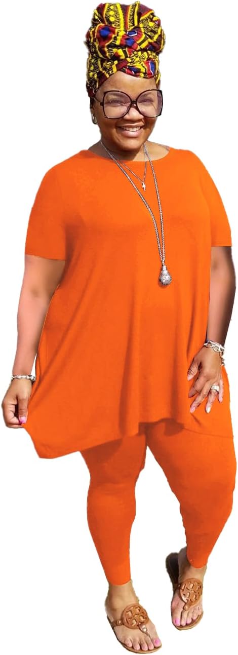 YeGine Women Plus Size 2 Piece Outfits Short Sleeve Top and Legging Pant Set Lounge Sets Tracksuit
