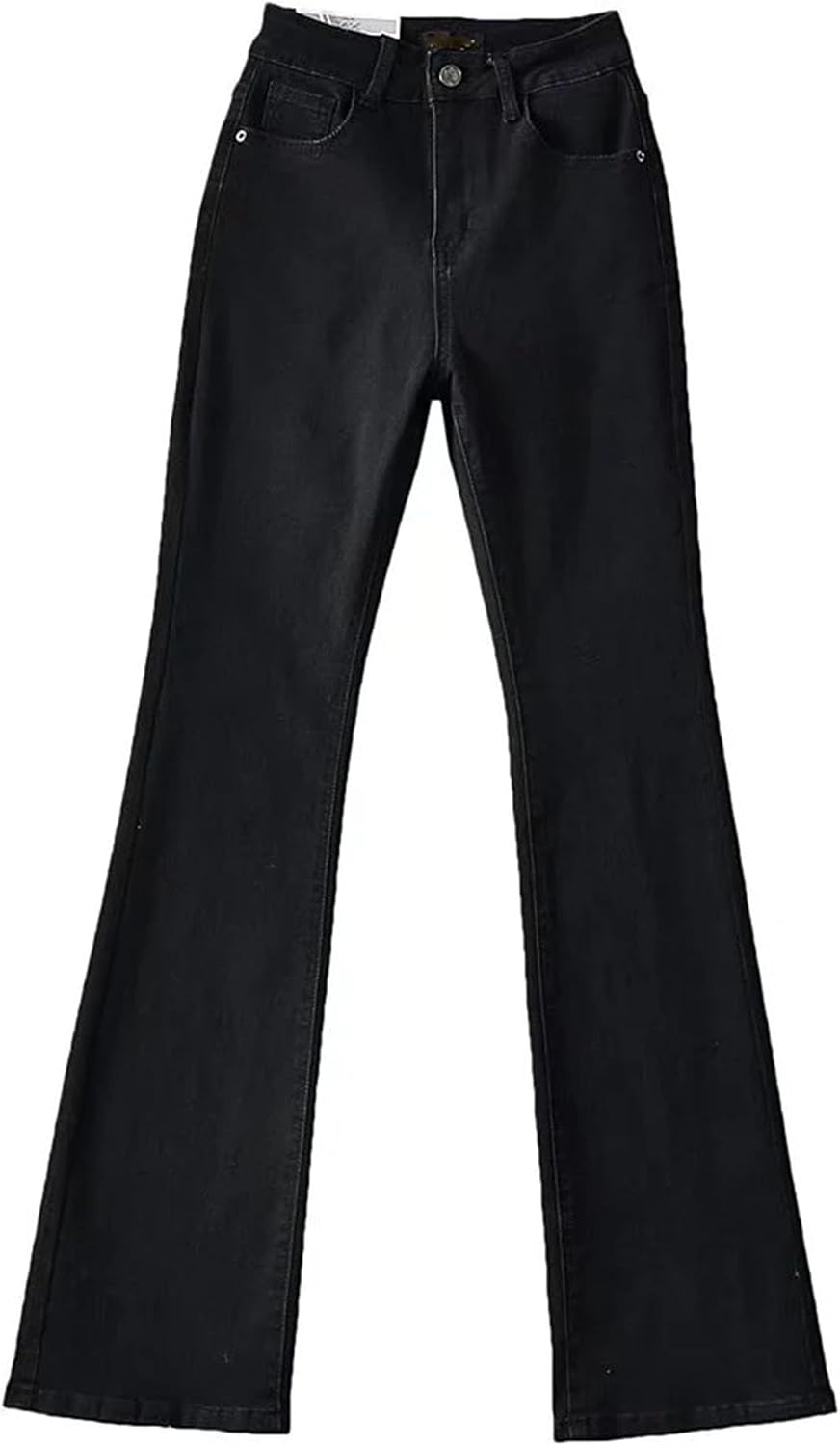Women's Mid Waist Flare Jeans Zipper Fly Long Length Slim Fit Casual Denim Pants