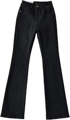Women's Mid Waist Flare Jeans Zipper Fly Long Length Slim Fit Casual Denim Pants