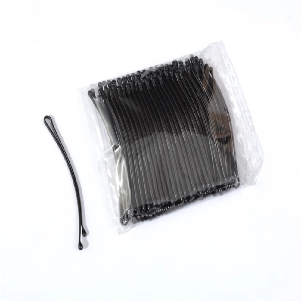100PSC Curved Hair Pins Elegant Hair Pins and Large Flat Bobby Pins with Ball Tips, Curved Black Bobby Pins for Women with Thick Or Thin Hair and Short hair (2.2 inches)
