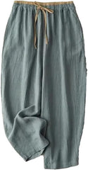 Women's Casual Solid Lace Up Elastic High Waist Loose Wide Leg Pants Ankle-Length Pants