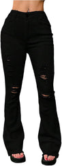 Wide Leg Jeans Woman High Waisted Stretchy Ripped Bell Bottom Jeans Y2k Boyfriend Skinny Frayed Hem Flare Denim Pants