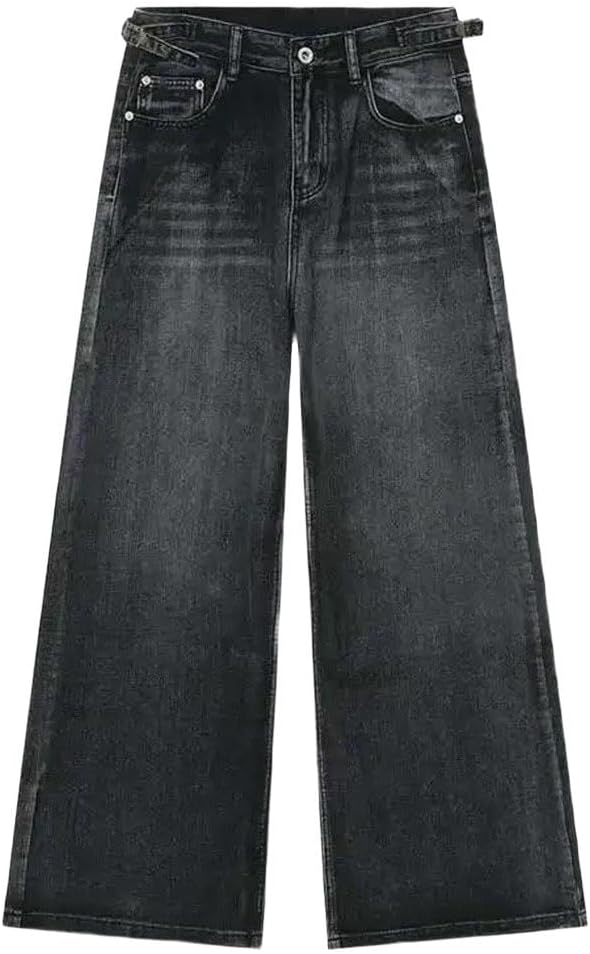Mens Vintage Straight Denim Pants Loose Fit Wide Leg Casual High Street Fashion Trousers
