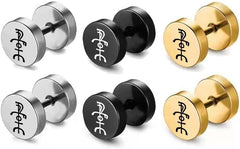 3 Pairs Set Laser Galdrastafur Freyr Symbol Talisman Stainless Steel Men's Viking Surgical Steel Disc Stud Earrings Screw Flat Back