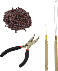 Hair Extensions Tool Kit Black Hair Pliers Pulling Hook Bead Device Tool Kits and 500 Pcs 5 mm Micro Links Rings Beads (Black)