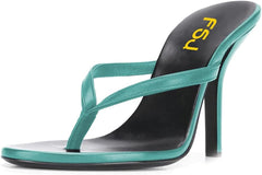 FSJ Women Fashion Thong Flip Flops Stiletto High Heels Slip On Almond Toe Casual Sandals Summer Beach Dressy Slipper Comfy Shoes