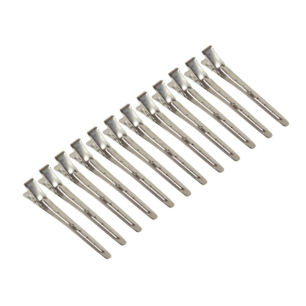 50 Pcs Double Prong Hair Clips Curl Clips 1.77 Inches Metal Alligator Hair Pins Styling Clips for Salon Hair Extensions