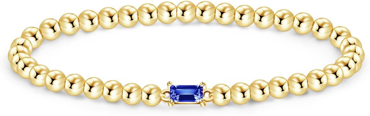 Free bird Birthstone Beaded Bracelet for Women Dainty 14K Gold Plated Stretchable Beaded Bracelet Hypoallergenic Waterproof Trendy Stackable Bracelet Birthstone Jewelry Gift for Birthday Christmas Valentine's Day